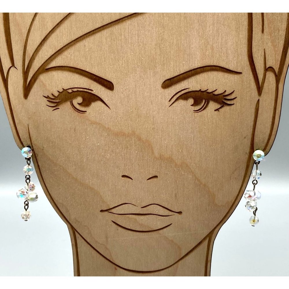 Vintage Rainbow AB Crystal Dangle Drop Earrings, Sparkly Faceted Glass Beads